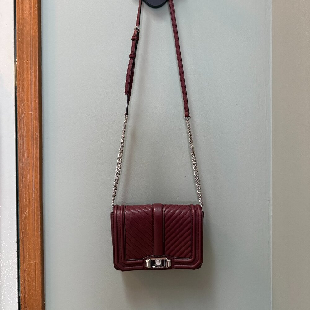 Rebecca Minkoff Red Burgundy Love Crossbody Bag Chevron Leather - Like New - Picture 5 of 11